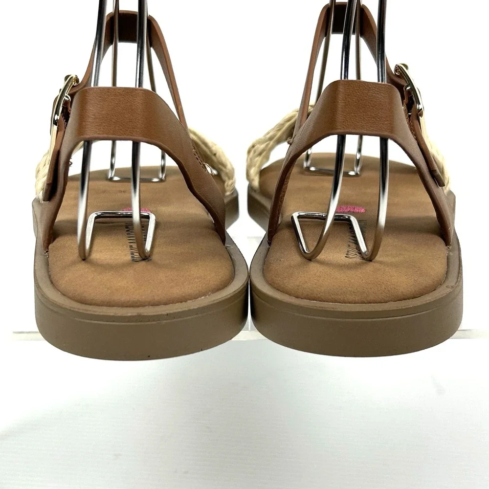 Steve‎ Madden Kids Girls Size 3 Tan Woven Straw Slingback Sandals Pink NEW